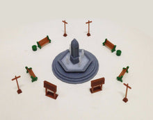 Laden Sie das Bild in den Galerie-Viewer, Park / Garden Accessories with Fountain HO OO Scale 1:87 Outland Models Railroad