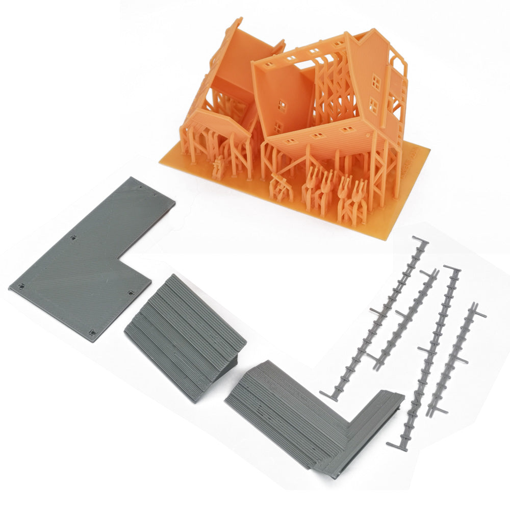 Outland Models Z Scale L-Shape Barn House - 3D Printed Railroad Scenery With Accessories