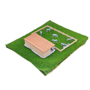 Small Country Stable w Horses and Grass 1:64 S Scale
