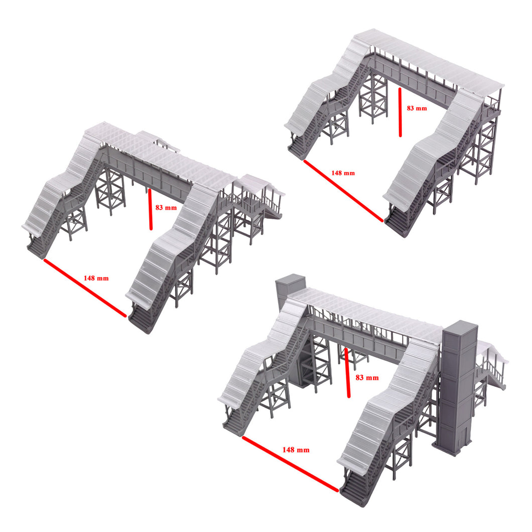 Overhead Footbridge Covered (2-Stairs/4-Stairs/4-Stairs with Elevator) HO Scale 1:87