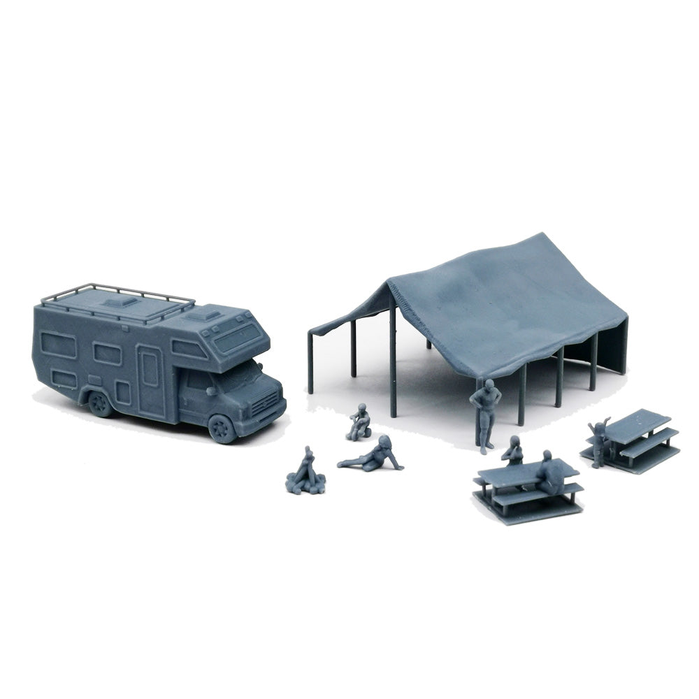 RV Park Camsite Set with People 1:87 HO Scale – Outland Models