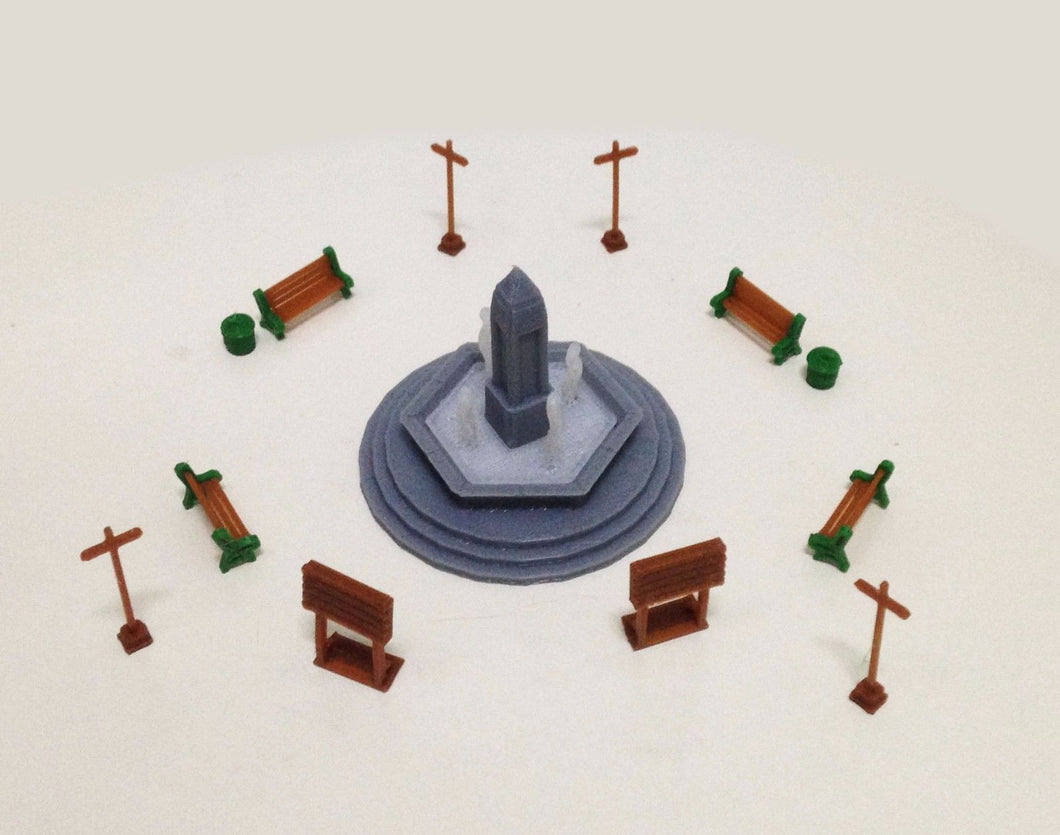 Park / Garden Accessories with Fountain HO OO Scale 1:87 Outland Models Railroad