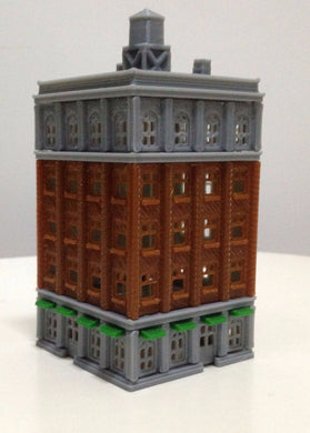 thumbnail image 2 of 20th Century 3-Story Corner Shop Building - Z Scale 1:220 - 3D Printed Model, Gray, USA Made 2 of 6