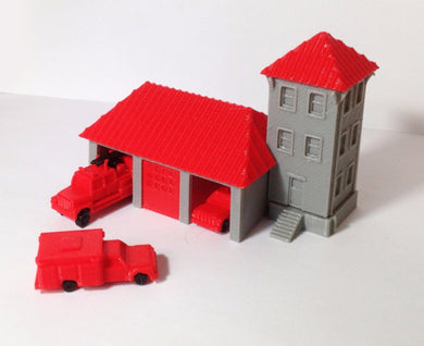 Country Fire Station with 3 Fire Trucks N Scale Outland Models Train Railway