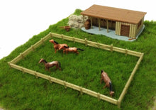 Cargar imagen en el visor de la galería, Farm Stable with Horses &amp; Grass HO OO Scale Outland Models Train Railway Layout