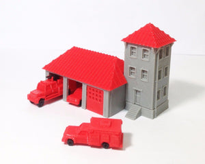 Country Fire Station with 3 Fire Trucks Z Scale Outland Models Train Railway