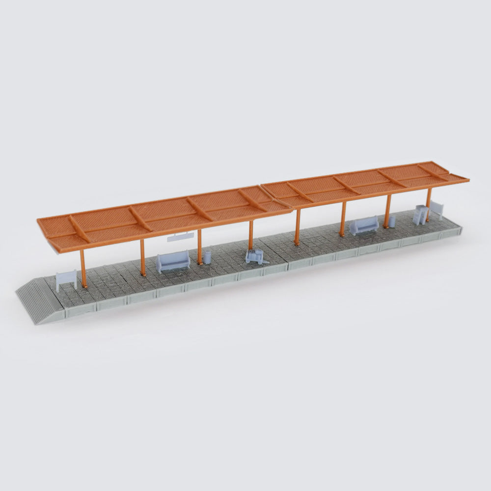 Outland Models Railway Scenery Train Station Passenger Platform with Accessories (Full-Covered) 1:160 N Scale