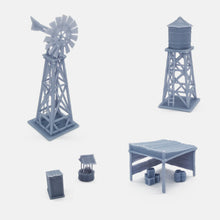 Cargar imagen en el visor de la galería, Western Country Accessory Set Windmill, Water Tower, Shed...1:220 Z Scale Outland Models Railway Scenery