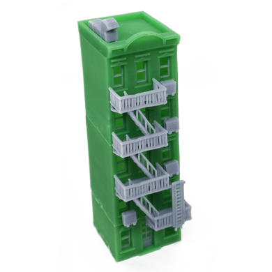 City Apartment (Green) w Fire Escape N Scale